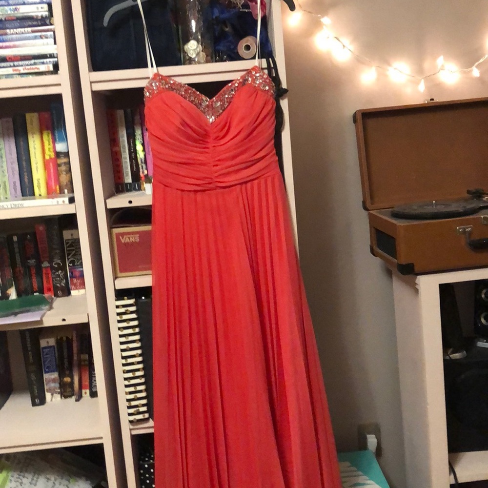 Coral strapless prom dress